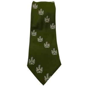 Vintage Tie Rack Men's Olive Green Tie White Crest 1960's European England READ